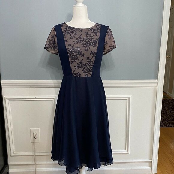 JS Collections Lace Chiffon Metallic Dress Size 8 Formal Pinafore - Picture 2 of 8